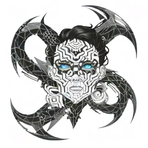 boy with black hair and blue eyes with mask tattoo design idea