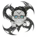 boy with black hair and blue eyes with mask tattoo design idea