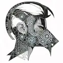 boy with black hair and blue eyes with mask tattoo design idea