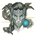 boy with black hair and blue eyes with mask tattoo design idea