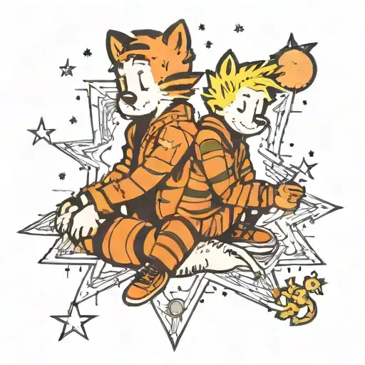 Calvin and hobbes looking at stars forming tattoo design idea