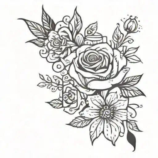 hand tattoo minimalistic with roses, cross, reminding of a henna tattoo  tattoo design idea