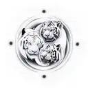 ying yang in front with all the elements around it, on the left behind ying yang descending white tiger, on the right be tattoo design idea