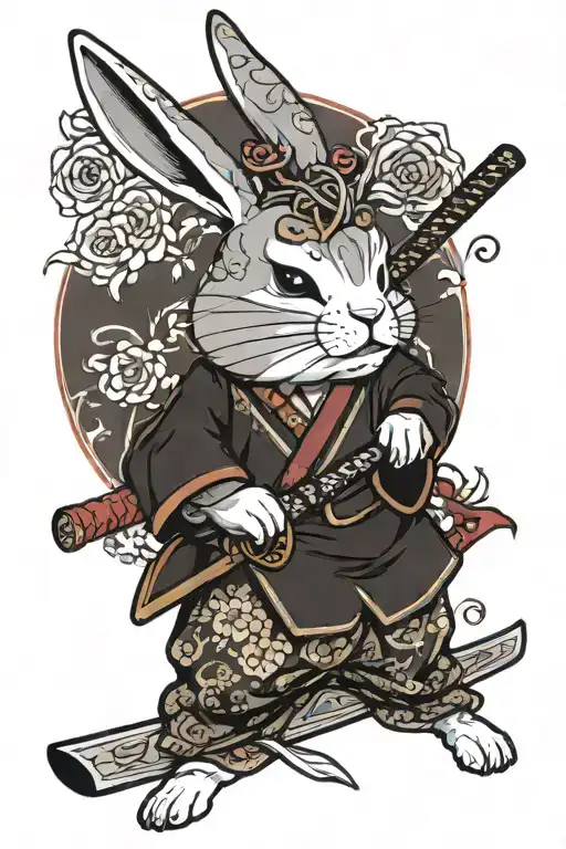 Yakuza bunny holding a katana and a chopped off head tattoo design idea