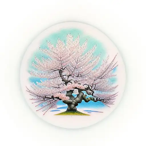 Cherry Blossom tree field tattoo design idea