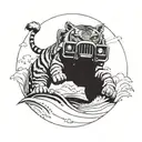 A tiger driving a 4x4 vehicle on the beach tattoo design idea
