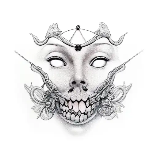 Themis with a blindfold and a sewn mouth tattoo design idea