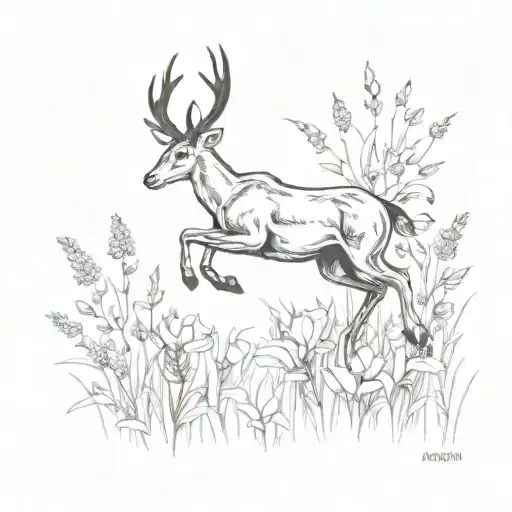 A springbok leaping gracefully through a field of wildflowers tattoo design idea