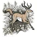 A springbok leaping gracefully through a field of wildflowers tattoo design idea