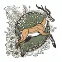 A springbok leaping gracefully through a field of wildflowers tattoo design idea