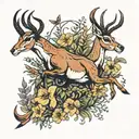 A springbok leaping gracefully through a field of wildflowers tattoo design idea