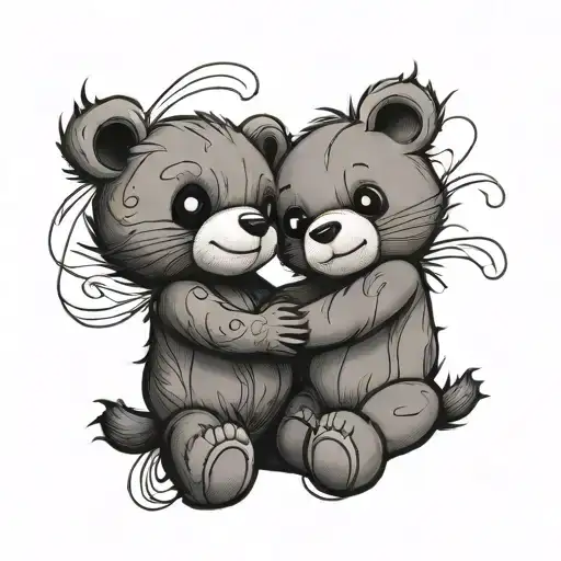 stitched up big and little teddy bears hug each other tattoo design idea