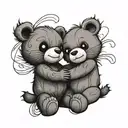 stitched up big and little teddy bears hug each other tattoo design idea