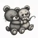 stitched up big and little teddy bears hug each other tattoo design idea