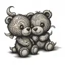 stitched up big and little teddy bears hug each other tattoo design idea
