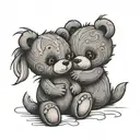 stitched up big and little teddy bears hug each other tattoo design idea