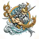 Poseidon's trident and waves, Zeus's thunderbolt and Hades tattoo design idea