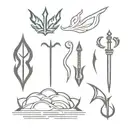 Poseidon's trident and waves, Zeus's thunderbolt and Hades tattoo design idea