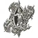 Poseidon's trident and waves, Zeus's thunderbolt and Hades tattoo design idea