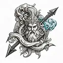 Poseidon's trident and waves, Zeus's thunderbolt and Hades tattoo design idea