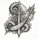 Poseidon's trident and waves, Zeus's thunderbolt and Hades tattoo design idea