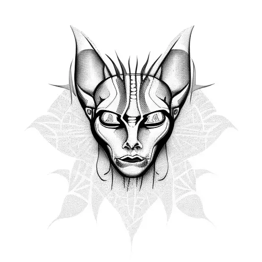 Vampiric sphynx surrounded by thorns tattoo design idea