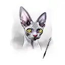 Sphynx cat with bat wings tattoo design idea