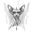 Sphynx cat with bat wings tattoo design idea