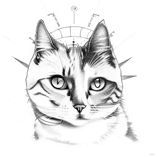 Steampunk cat looks like a sun tattoo design idea