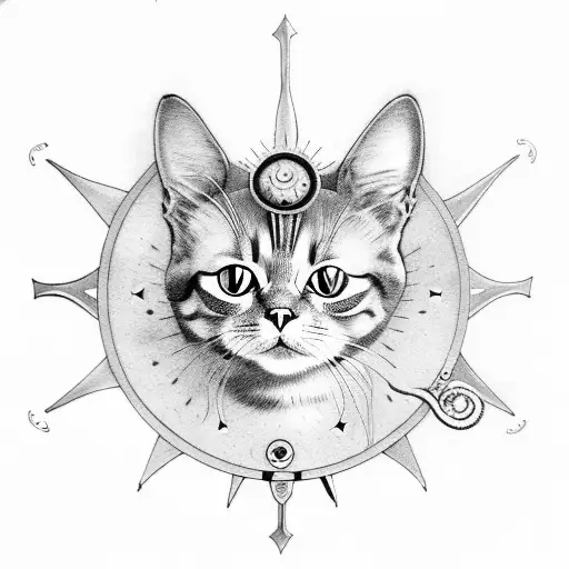 Steampunk cat looks like a sun tattoo design idea