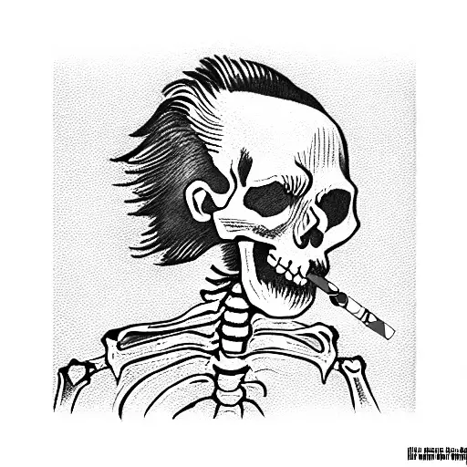 Van Gogh smoking skeleton with raven tattoo design idea