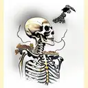 Van Gogh smoking skeleton with raven tattoo design idea