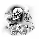 Van Gogh smoking skeleton with raven tattoo design idea