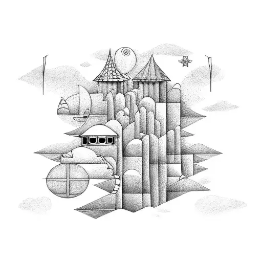 long rectangular strip with river andsea tattoo design idea