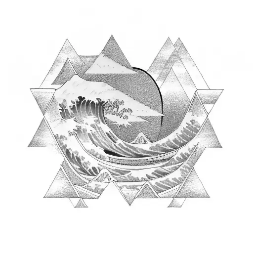 Kanagawa wave on triangle tattoo design idea