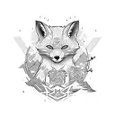 miyazaki wave with a fox and an otter tattoo design idea