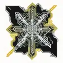 cyber sigilism neotribal abstract tribal in barocco style with a cross and Jusus tattoo design idea