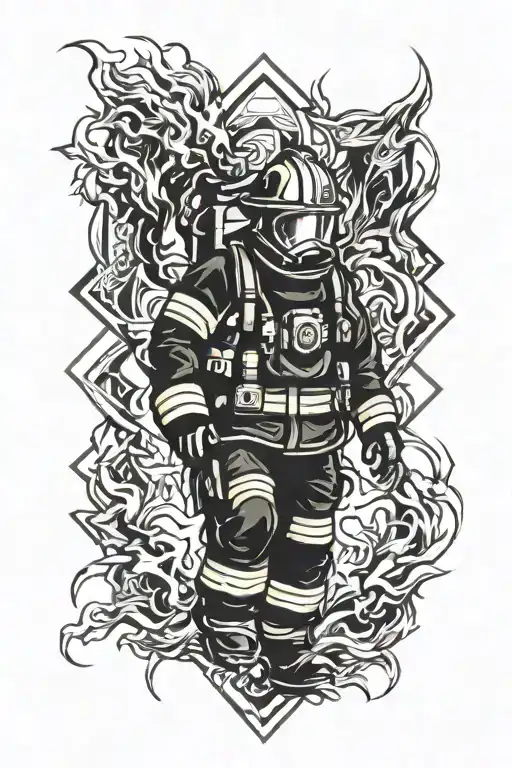 firefighter battling flames symbolizing strength and resilience tattoo design idea