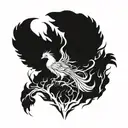 Pheonix rising from ashes in front of World Tree tattoo design idea