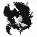 Pheonix rising from ashes in front of World Tree tattoo design idea