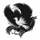 Pheonix rising from ashes in front of World Tree tattoo design idea