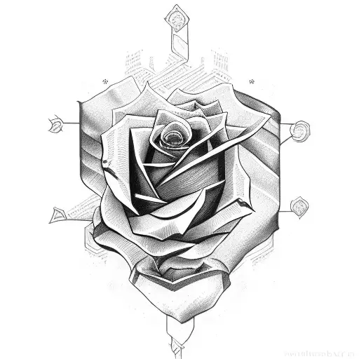 rose, bow and arrow, script tattoo design idea