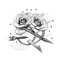 rose bow and arrow with script tattoo design idea