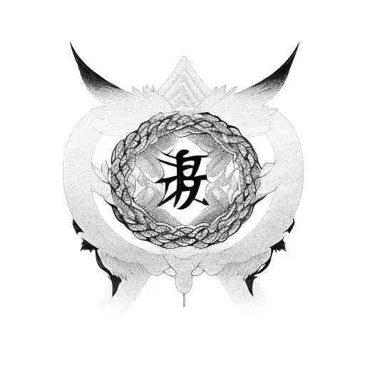 Japanese kanji symbolizing strength and resilience with an angelic twist tattoo design idea