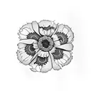 A henna-inspired thigh piece featuring a mix of poppies and chrysanthemums tattoo design idea