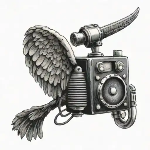 cb radio with wings and the word Draino coming out of speaker  tattoo design idea