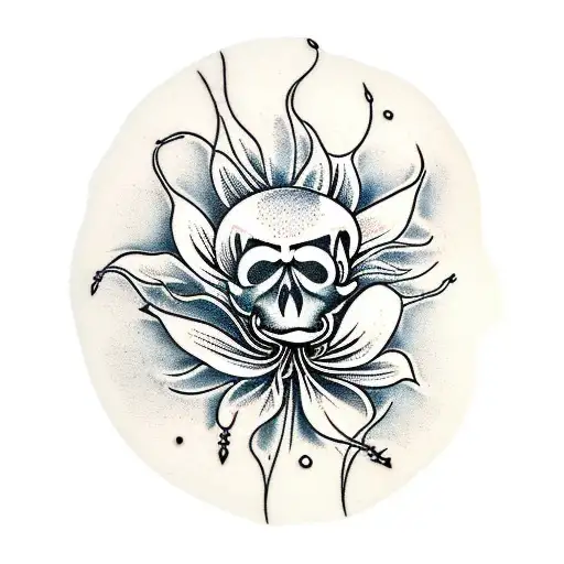 spider lily with skull tattoo design idea