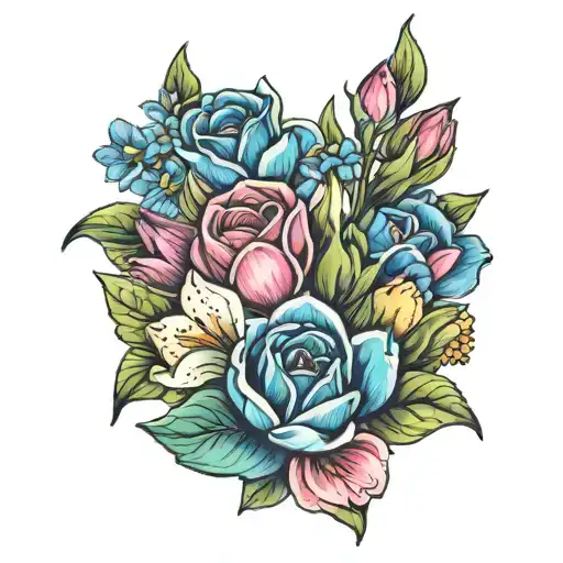 flower boquet with lily tulip margarita carnation flower tattoo design idea