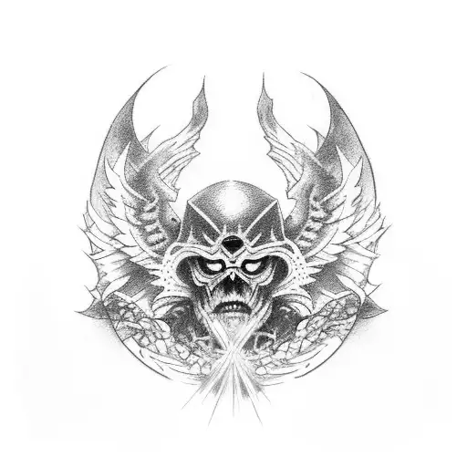 quiero un tatuaje de que represente a un angel hombre medio demonio, con el sol y la luna de fondo ,representando el bie tattoo design idea