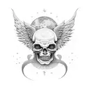 hombre medio angel medio demonio, y de espaldas cada mitad de la otra con el sol y la luna de fondo tattoo design idea